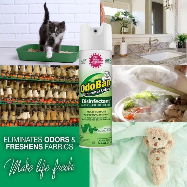 OdoBan Ready-to-Use 360-Degree Continuous Spray, Original Eucalyptus Scent - Odor Eliminator, Multipurpose Cleaner, Fabric & Air Freshener